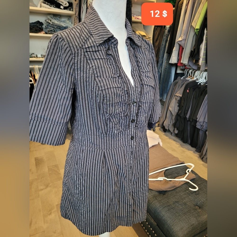 striped Ruffle Button-Up Dress